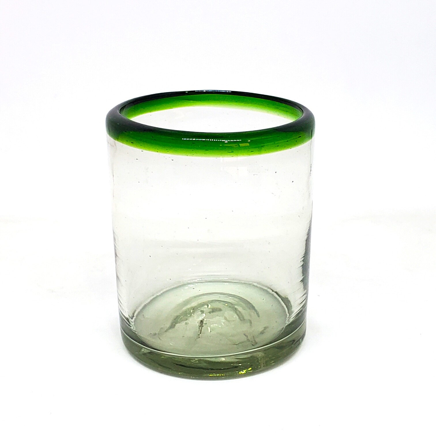 VIDRIO SOPLADO / Juego de 6 vasos chicos con borde verde esmeralda